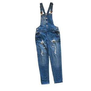 Denim Co Primark Womens Distressed Bib jean Overalls‎ Size 2 Buttons Y2K Grunge